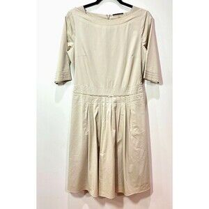 Elie Tahari Tan Beige Tea Dress sz 6 Cotton Minimalist Neutral Capsule Wardrobe